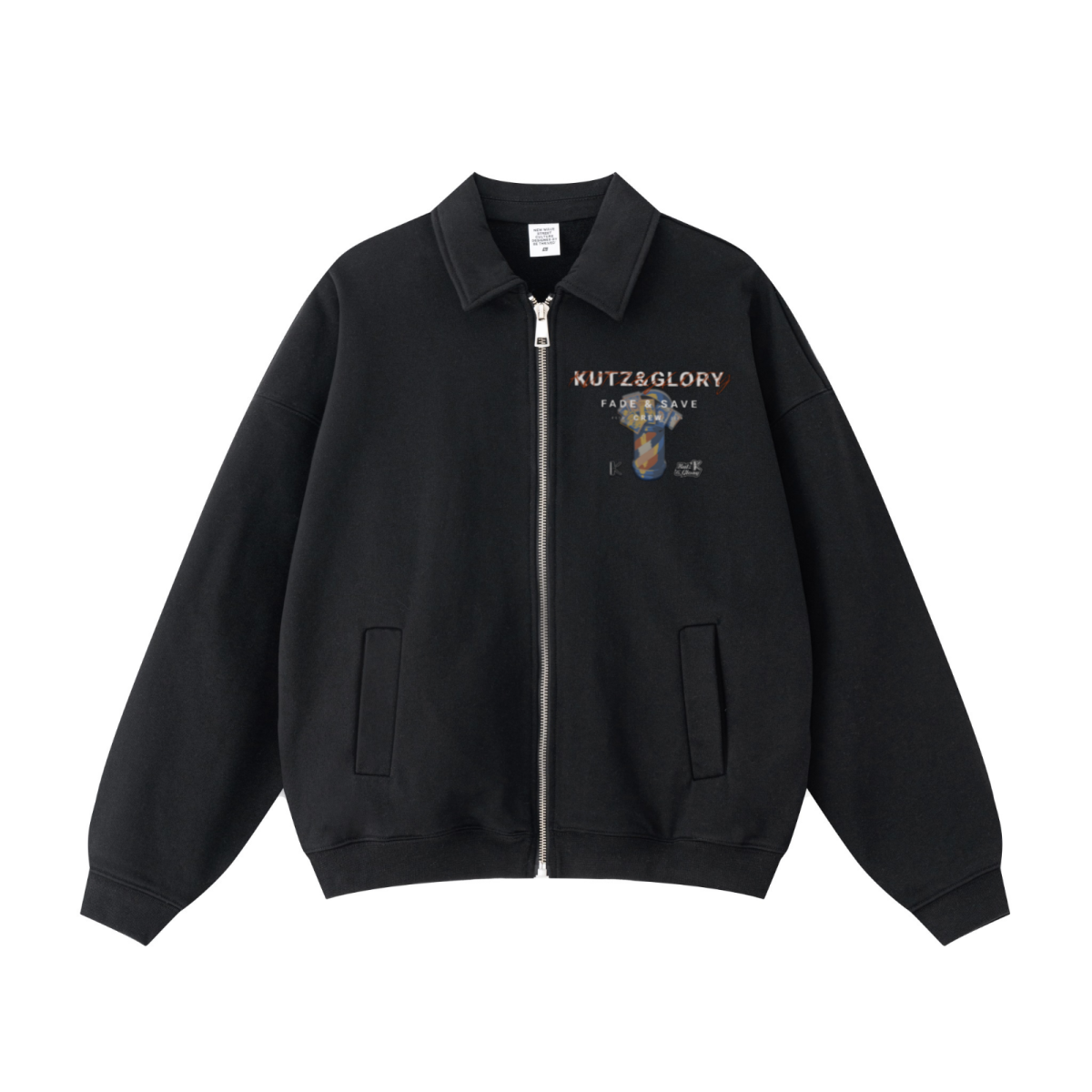 445GSM Unisex Heavyweight Zip-Up Collared Sweatshirt Black